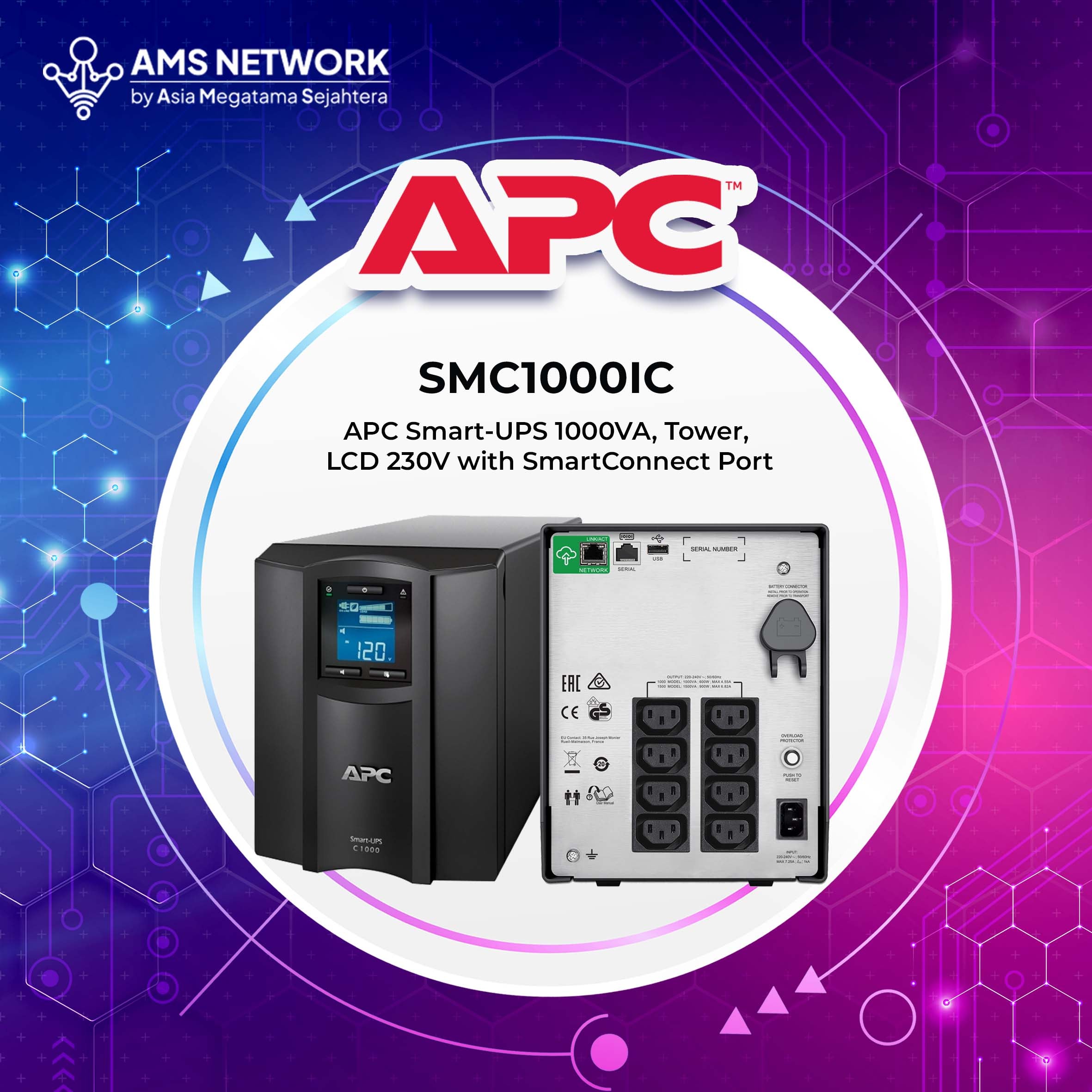 SMC1000IC - APC Smart-UPS 1000VA, 600W, Tower, LCD 230V with SmartConnect Port