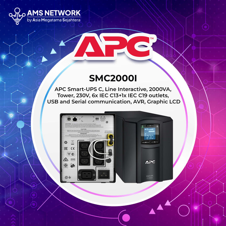 SMC2000I - APC Smart-UPS C, Line Interactive, 2000VA, 1300W, Tower, 230V, 6x IEC C13+1x IEC C19 outlets, USB and Serial communication, AVR, Graphic LCD