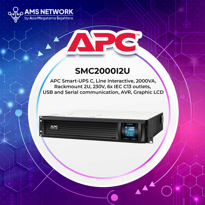SMC2000i2U / SMC2000i-2U - APC Smart-UPS C, Line Interactive, 2000VA, 1300W, Rackmount 2U, 230V, 6x IEC C13 outlets, USB and Serial communication, AVR, Graphic LCD