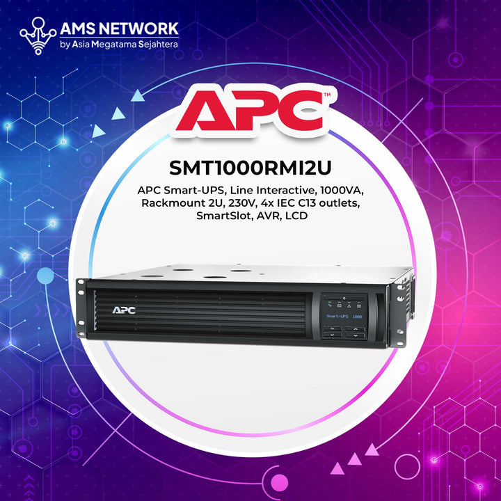 SMT1000RMI2U - APC Smart-UPS, Line Interactive, 1000VA, Rackmount 2U, 230V, 4x IEC C13 outlets, SmartSlot, AVR, LCD
