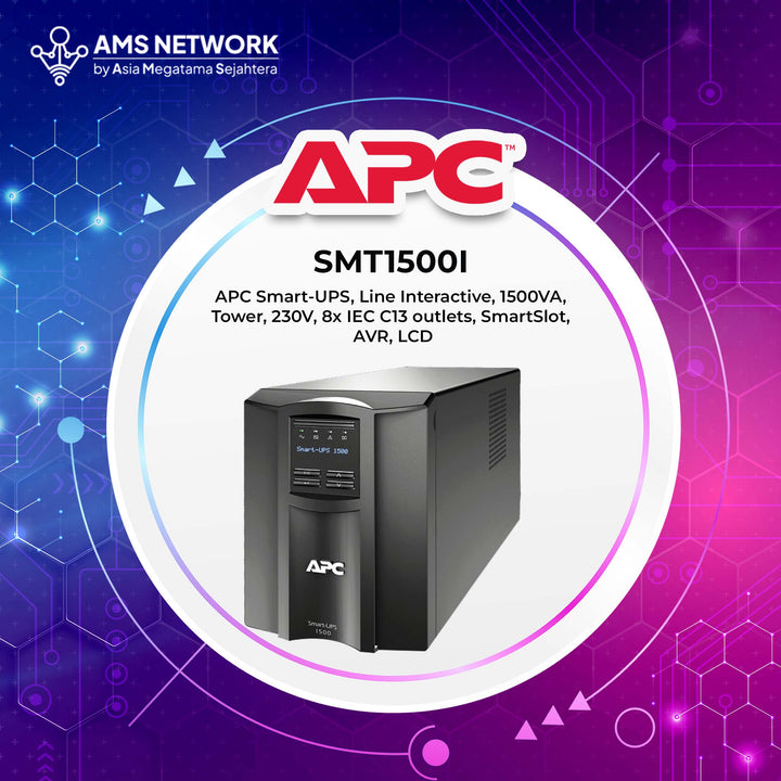 SMT1500I - APC Smart-UPS, Line Interactive, 1500VA, Tower, 230V, 8x IEC C13 outlets, SmartSlot, AVR, LCD