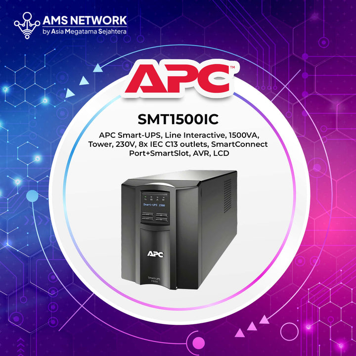 SMT1500IC - APC Smart-UPS, Line Interactive, 1500VA, Tower, 230V, 8x IEC C13 outlets, SmartConnect Port+SmartSlot, AVR, LCD
