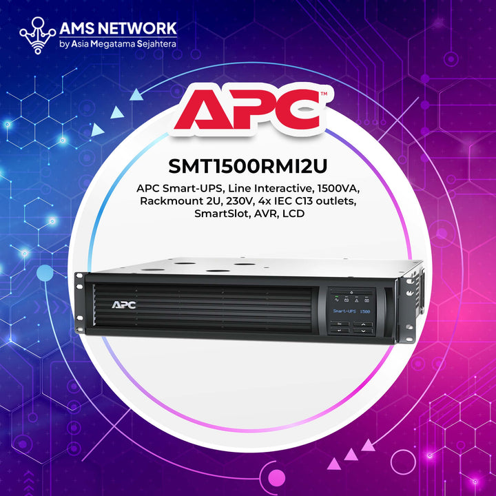 SMT1500RMI2U - APC Smart-UPS, Line Interactive, 1500VA, Rackmount 2U, 230V, 4x IEC C13 outlets, SmartSlot, AVR, LCD