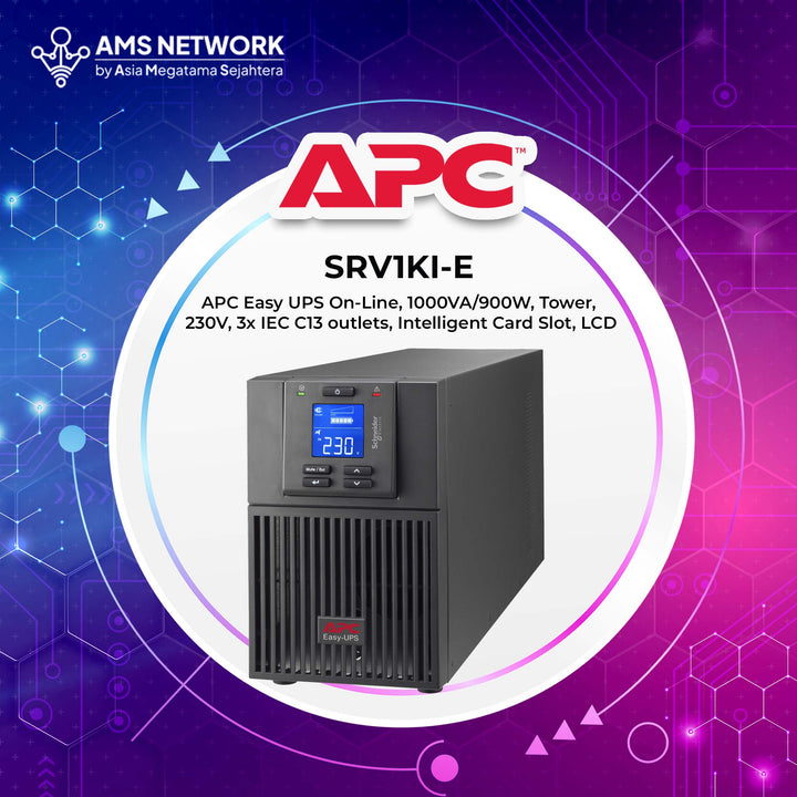 SRV1KI-E - APC Easy UPS On-Line, 1000VA/900W, Tower, 230V, 3x IEC C13 outlets, Intelligent Card Slot, LCD