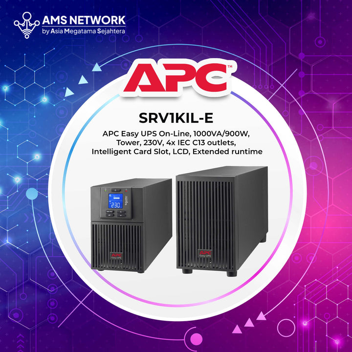 SRV1KIL-E - APC Easy UPS On-Line, 1000VA/900W, Tower, 230V, 4x IEC C13 outlets, Intelligent Card Slot, LCD, Extended runtime