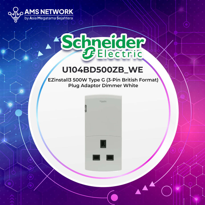 U104BD500ZB_WE - Schneider Electric EZinstall3 500W Type G (3-Pin British Format) Plug Adaptor Dimmer White