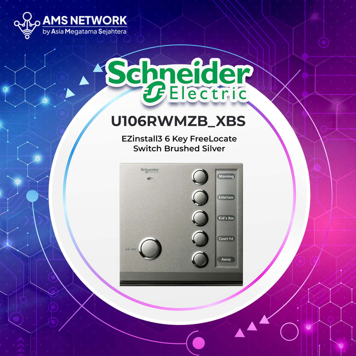 U106RWMZB_XBS - Schneider Electric EZinstall3 6 Key FreeLocate Switch Brushed Silver