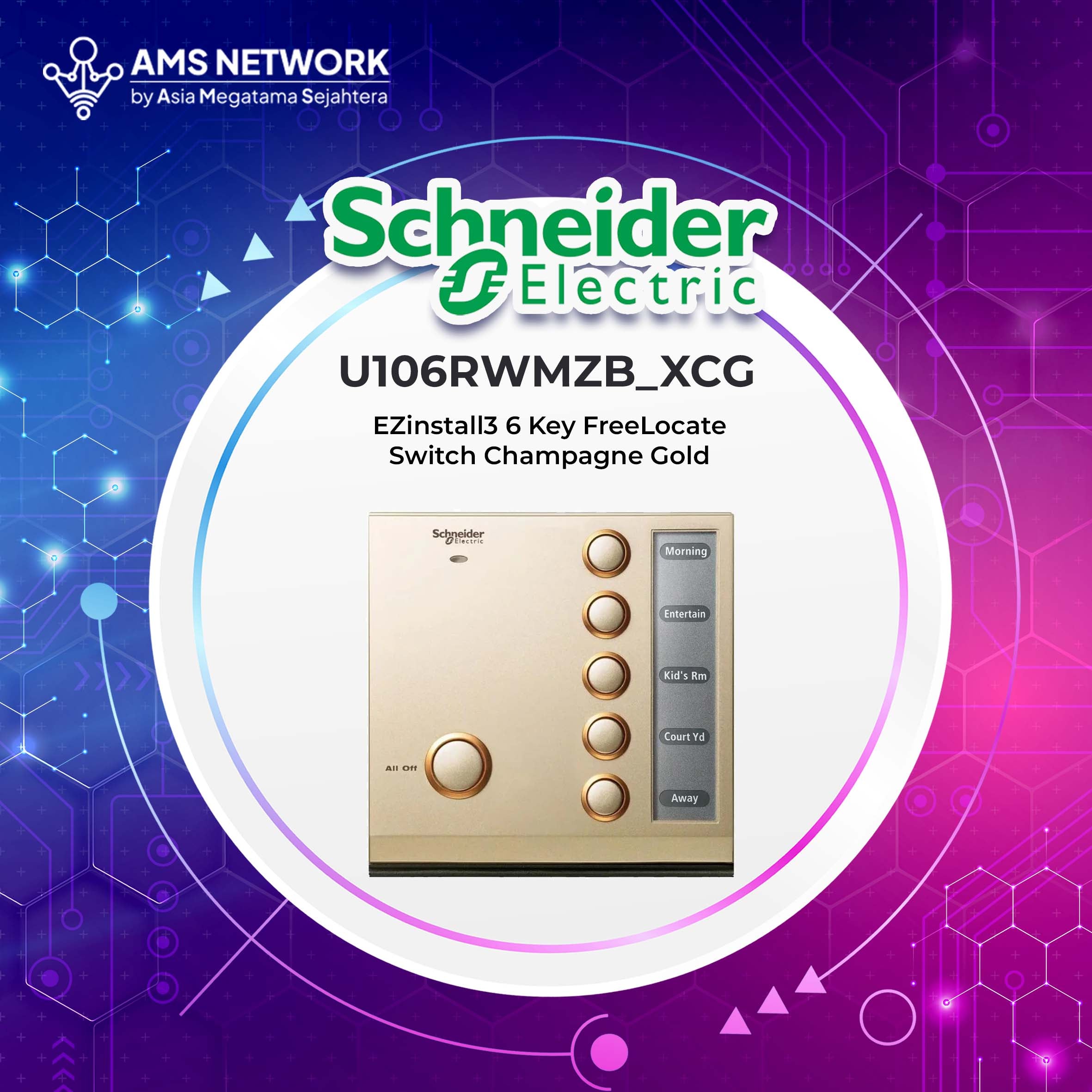 U106RWMZB_XCG - Schneider Electric EZinstall3 6 Key FreeLocate Switch Champagne Gold
