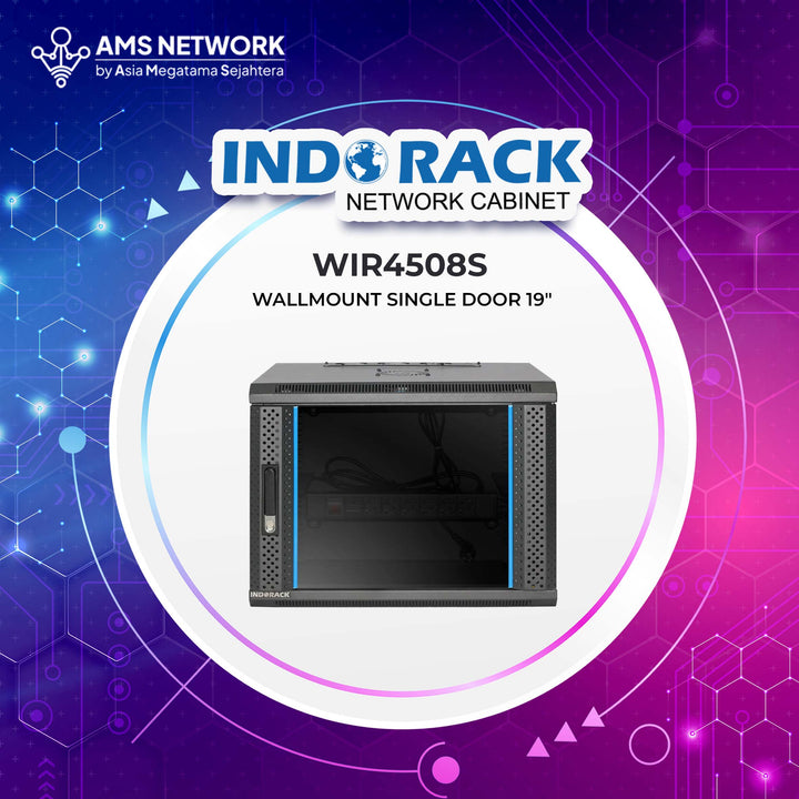 INDORACK - WIR4508S - Wallmount Rack 8U Depth 450mm Single Door 19 Inch