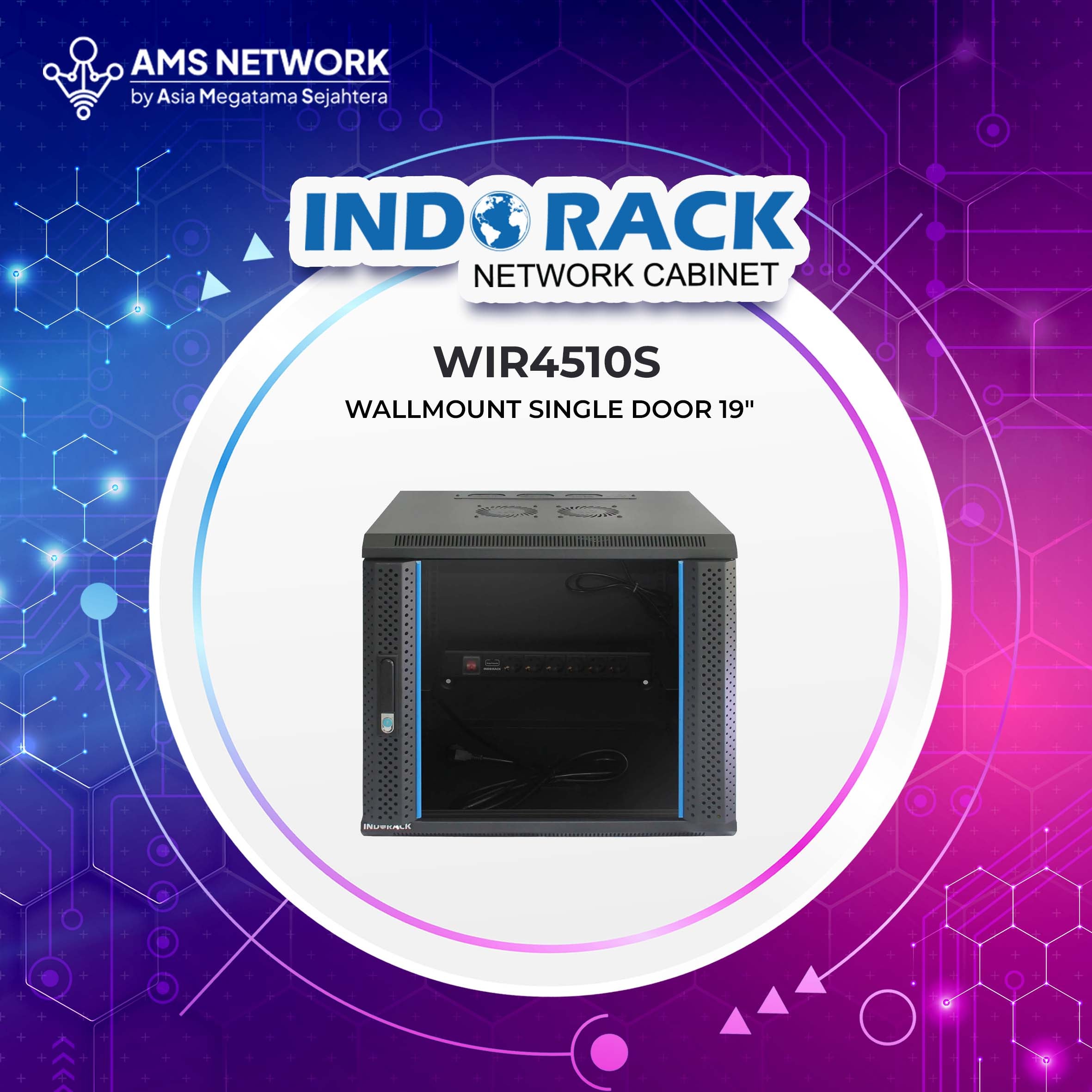 INDORACK - WIR4510S - Wallmount Rack 10U-450mm Depth Single Glass Door 19 Inch