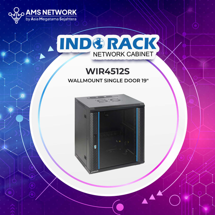 INDORACK - WIR4512S - 12U Wallmount Rack Depth 450mm Single Glass Door 19 Inch