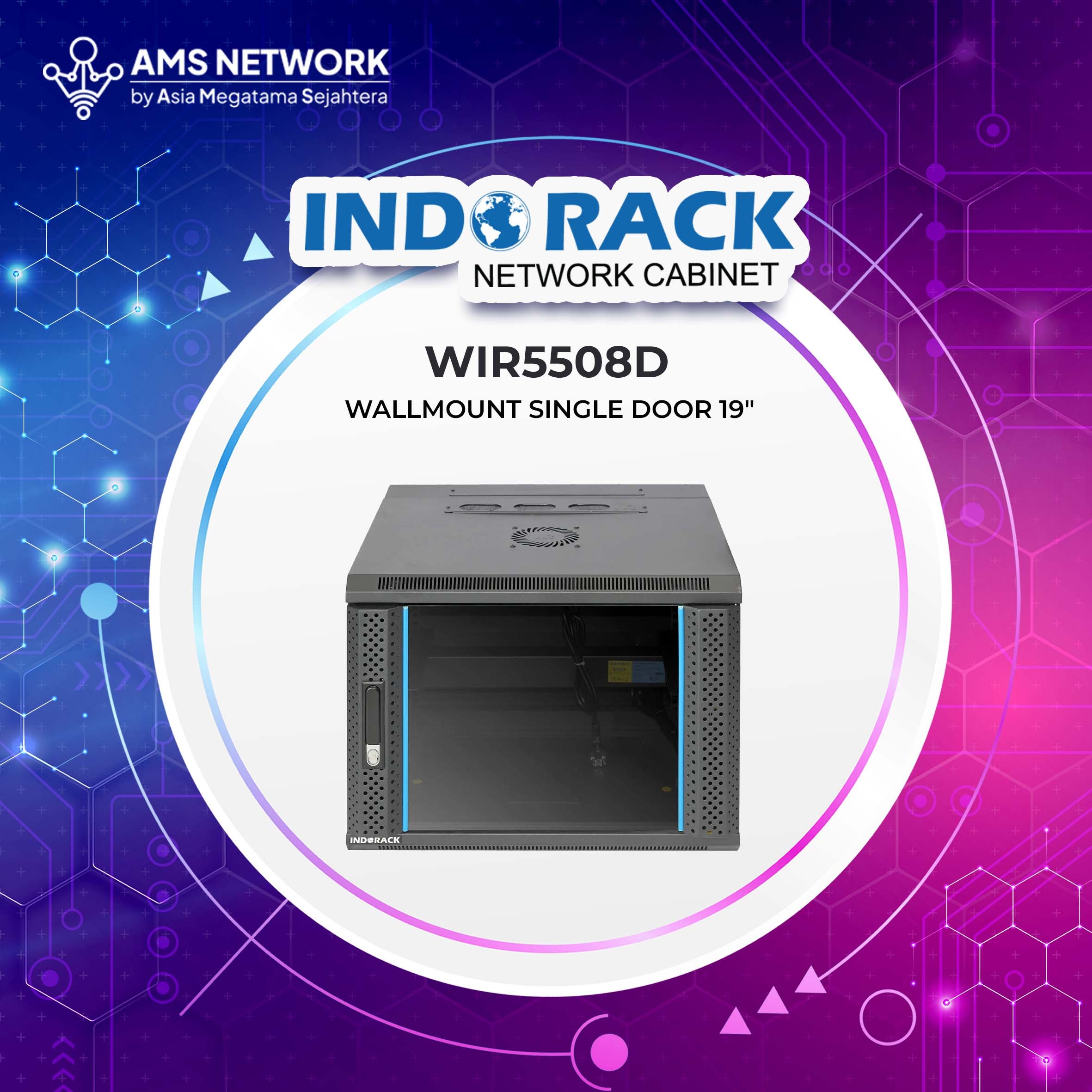 INDORACK - WIR5508D - Wallmount Rack 8U Depth 550mm Double Glass Door 19 inch