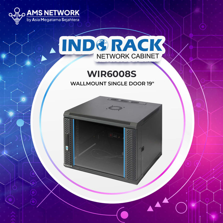 INDORACK - WIR6008S - Wallmount Rack Single Door 8U Depth 600mm Glass Door 19 Inch
