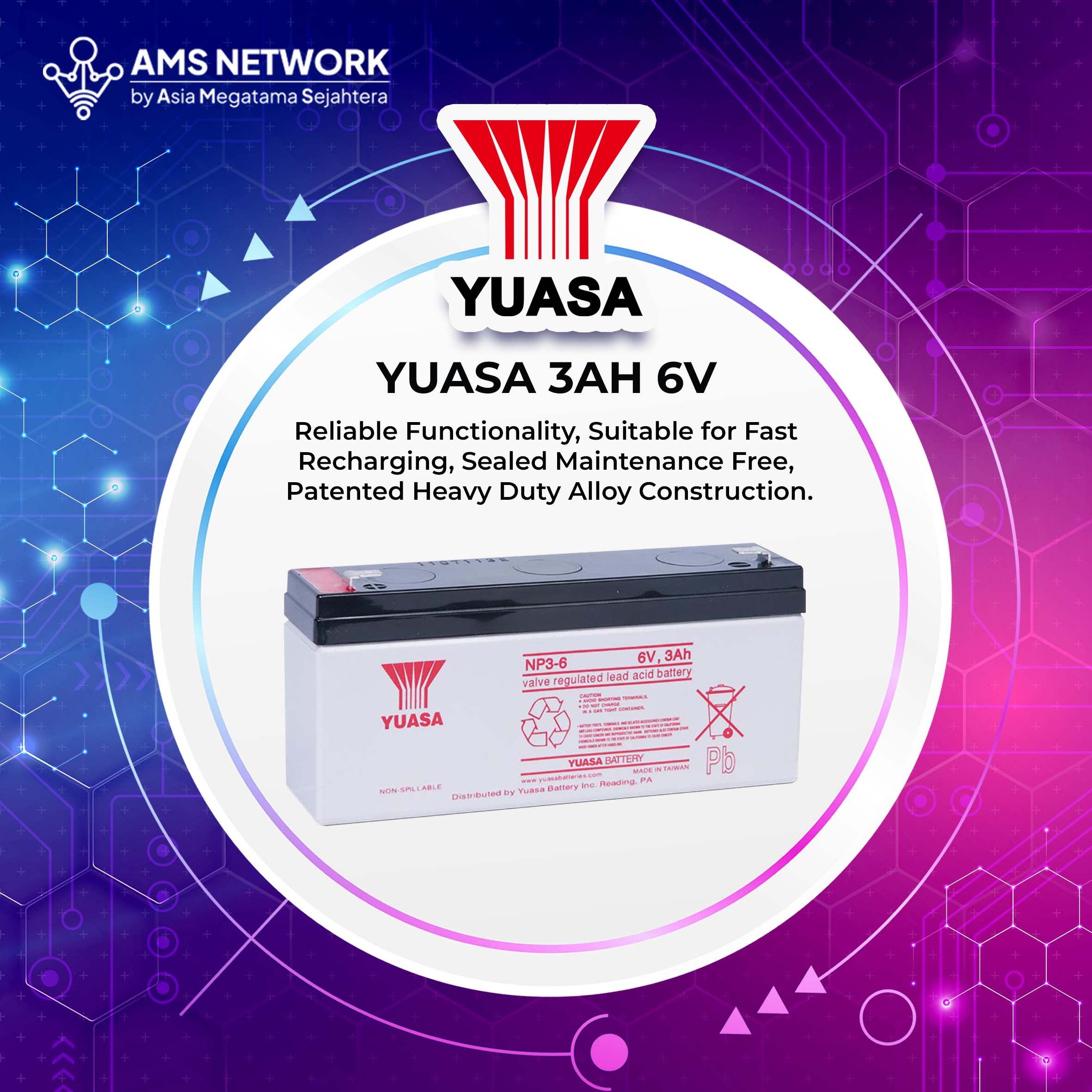 BATTERY AKI UPS VRLA YUASA NP3-6 6V 3AH
