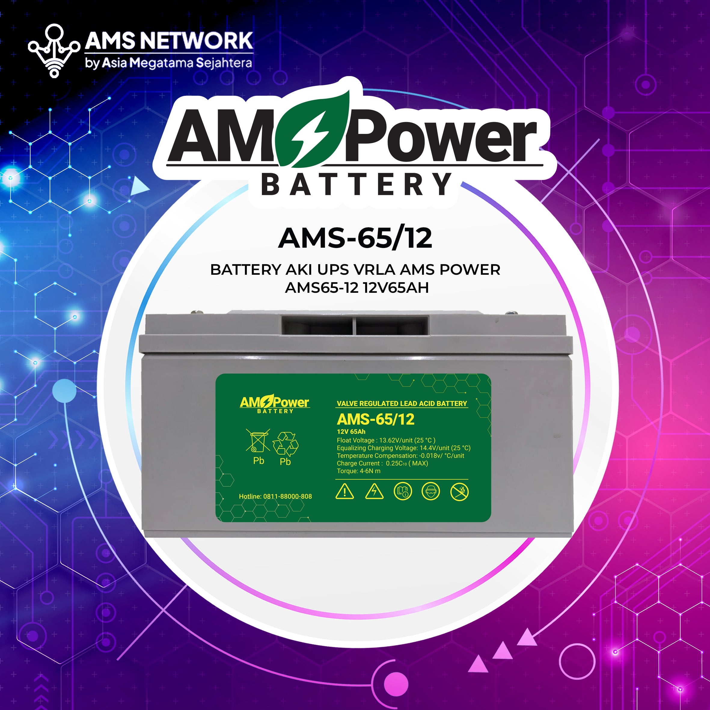BATTERY AKI UPS VRLA AMS POWER AMS 65-12 12V 65AH