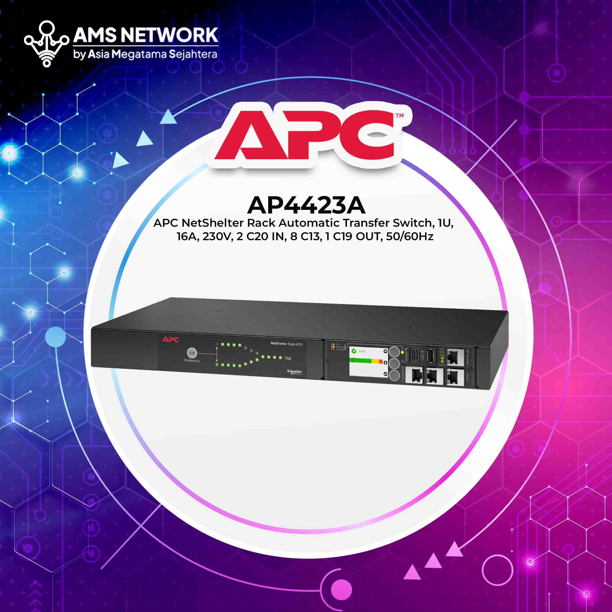 RACK APC AP4423A RACK ATS, 230V 16A C20 IN (8) C13 (1) C19 OUT