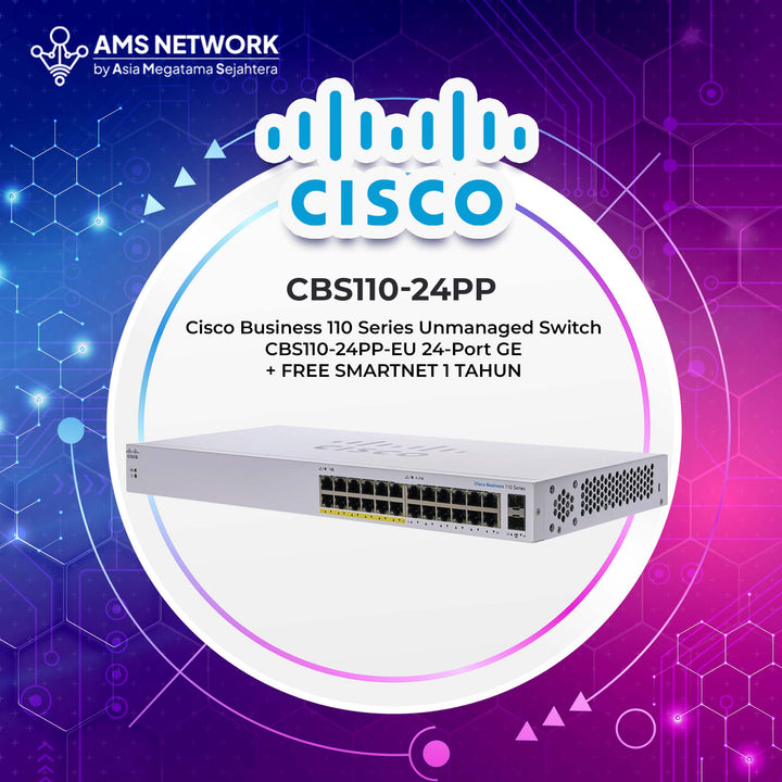 CBS110-24PP-EU - Cisco Business 110 Series Switch Hub Cisco 24 port GE PoE Unmanaged CBS 110 + FREE SMARTNET 1 TAHUN