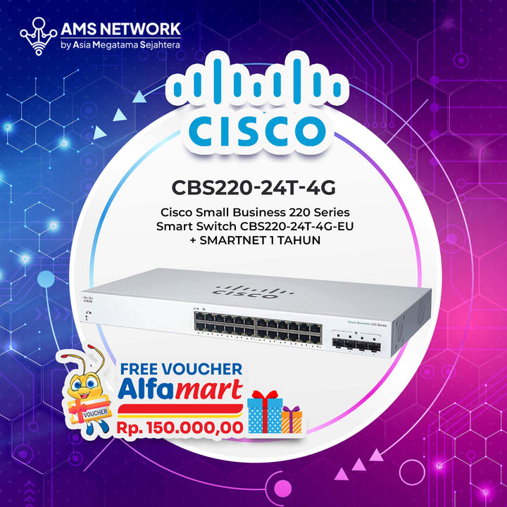 Cisco Small Business 220 Series Smart Switch CBS220-24T-4G-EU + SMARTNET 1 TAHUN
