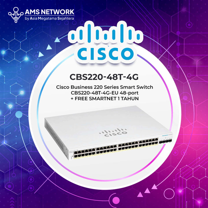CBS220-48T-4G- Cisco Cisco Business CBS220-48T-4G Smart Switch | 48 Port GE | 4x1G SFP | 3-Year Limited Hardware Warranty