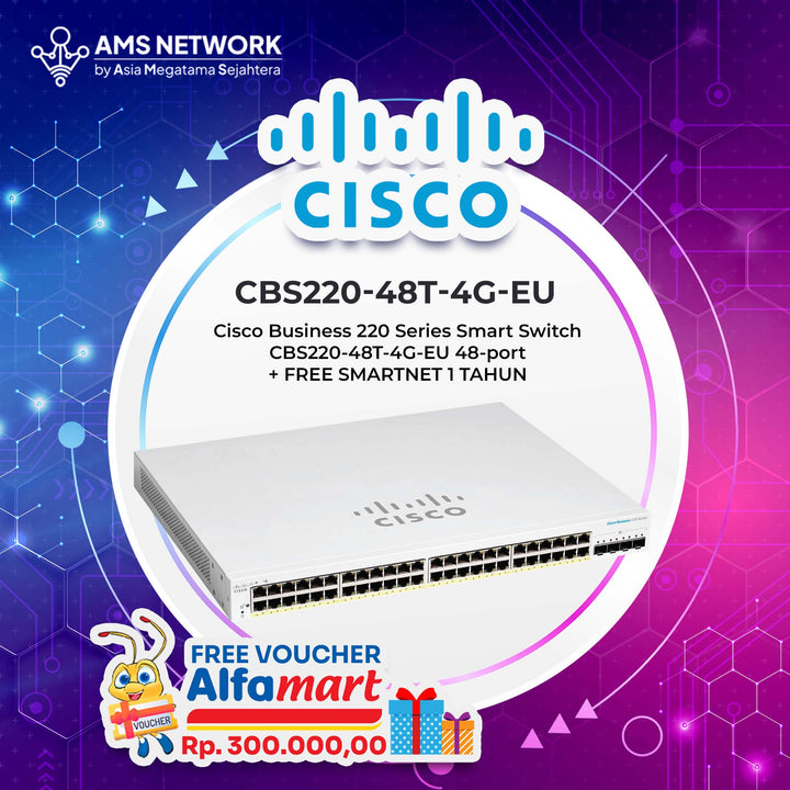 CBS220-48T-4G- Cisco Cisco Business CBS220-48T-4G Smart Switch | 48 Port GE | 4x1G SFP | 3-Year Limited Hardware Warranty