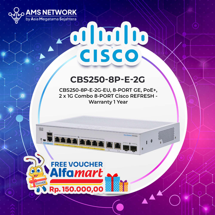 Cisco Business CBS250-8P-E-2G-EU (8-port GE, PoE+, 2x1G Combo Ports)