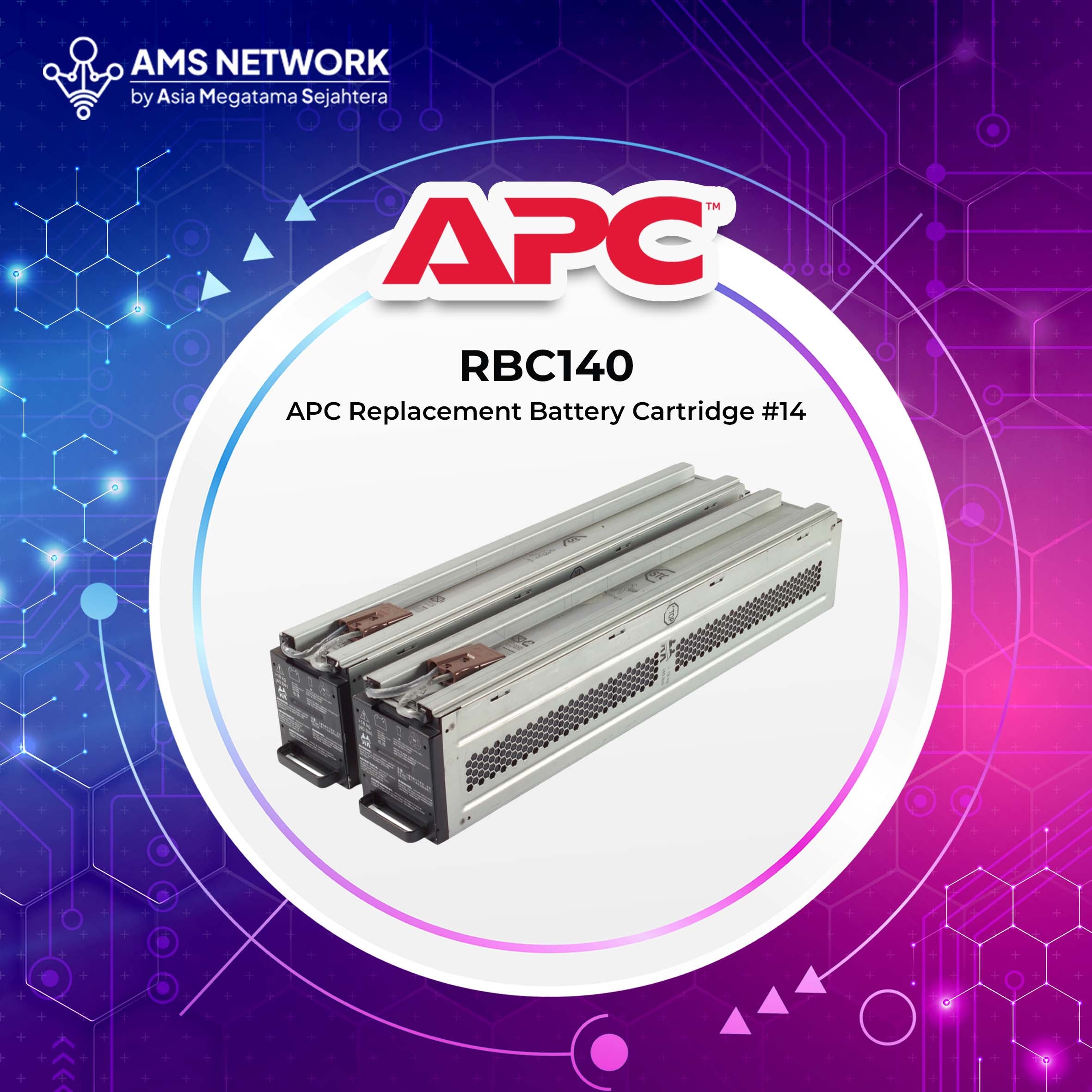 APCRBC140 - AAPC Replacement Battery Cartridge for Smart-UPS On-Line, 192V 5.1Ah lead-acid Battery, 2-year repair or replace warranty - BATERAI UPS APC RBC 140 / RBC140